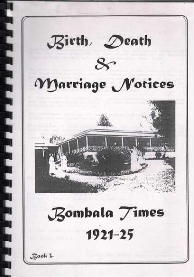 Birth, death & marriage notices, Bombala times 1921-25 Book 3